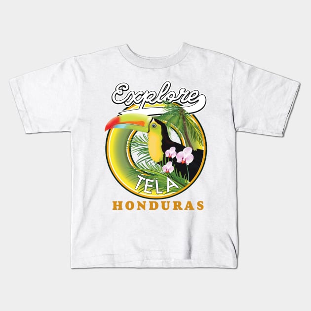 Explore Tela Honduras travel logo Kids T-Shirt by nickemporium1